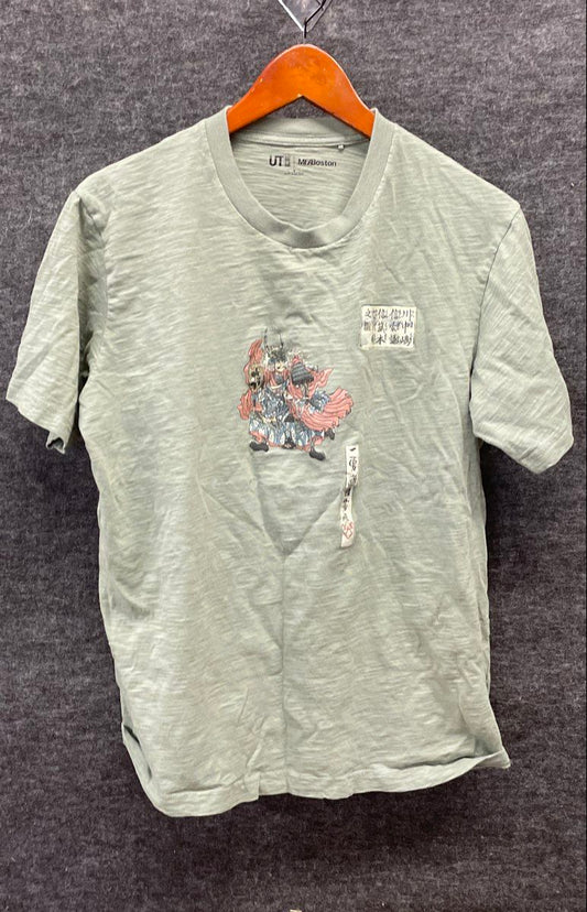 Uniqlo UT MFA Boston Men's Green Ukiyo-e Samurai Graphic T-Shirt Slub Cotton M