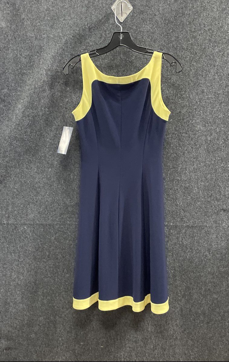 Chaps Women's Navy Blue Yellow Colorblock Sleeveless Fit Flare Dress Sz S NWT