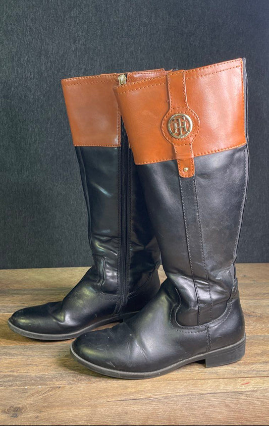 Tommy Hilfiger Imina Black Brown Two-Tone Riding Boots Women's Size 7