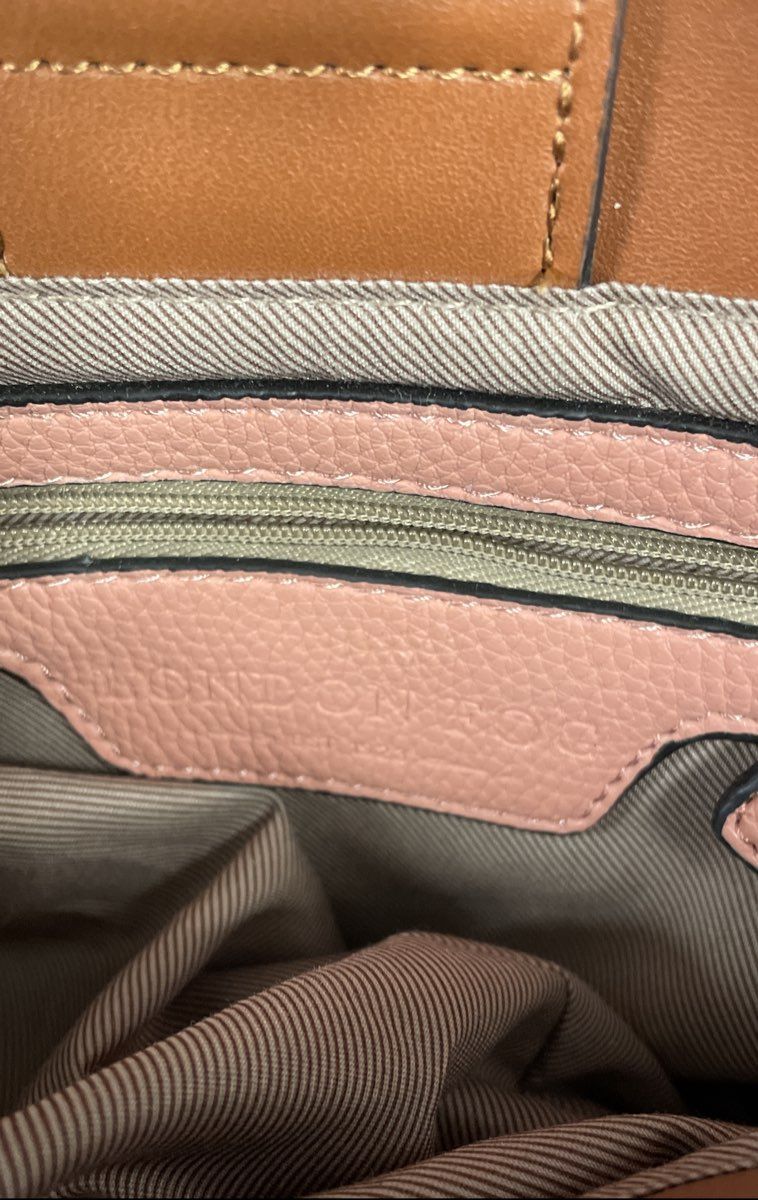London Fog Pink Pebbled Faux Leather Satchel Handbag Crossbody Gold Hardware