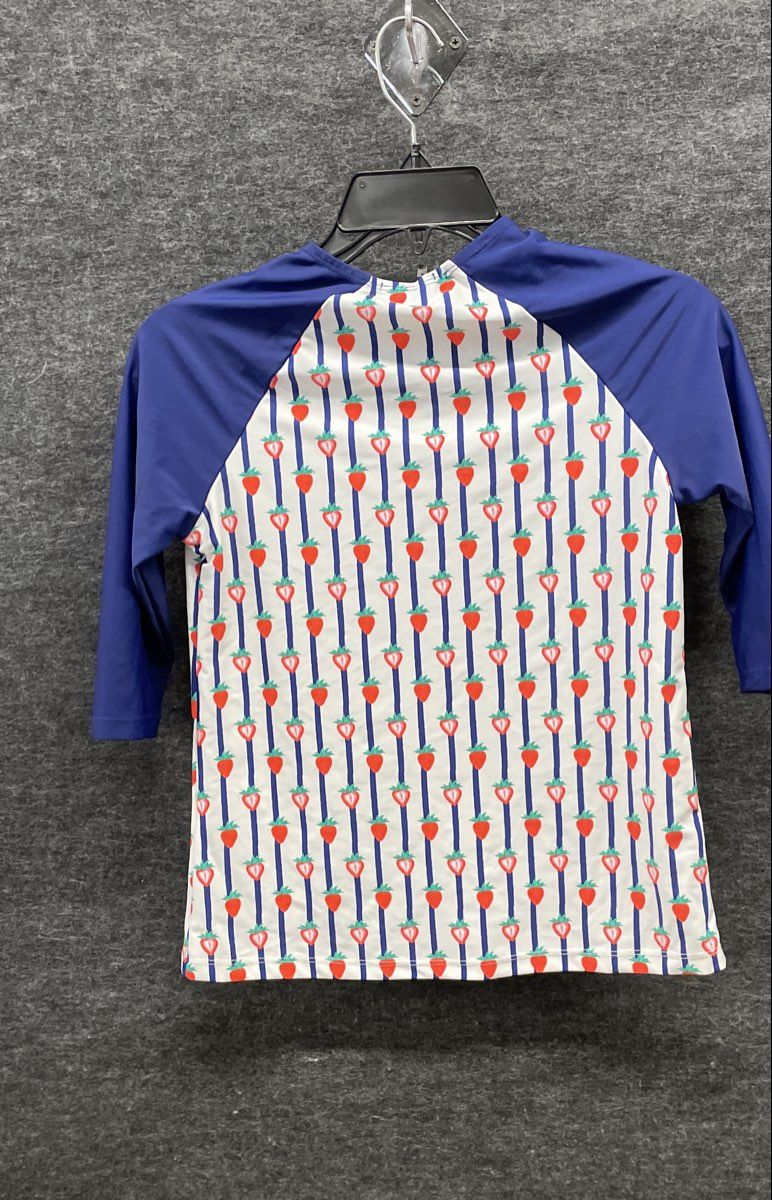 TRY Girls Navy Strawberry Fruit Print Rash Guard Swim Top Cover Up NWT Sz 14