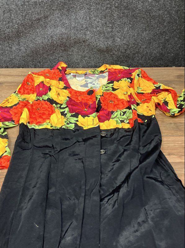Vintage 90s La Belle Floral Two Tone Button Front Midi Dress Sz 11/12