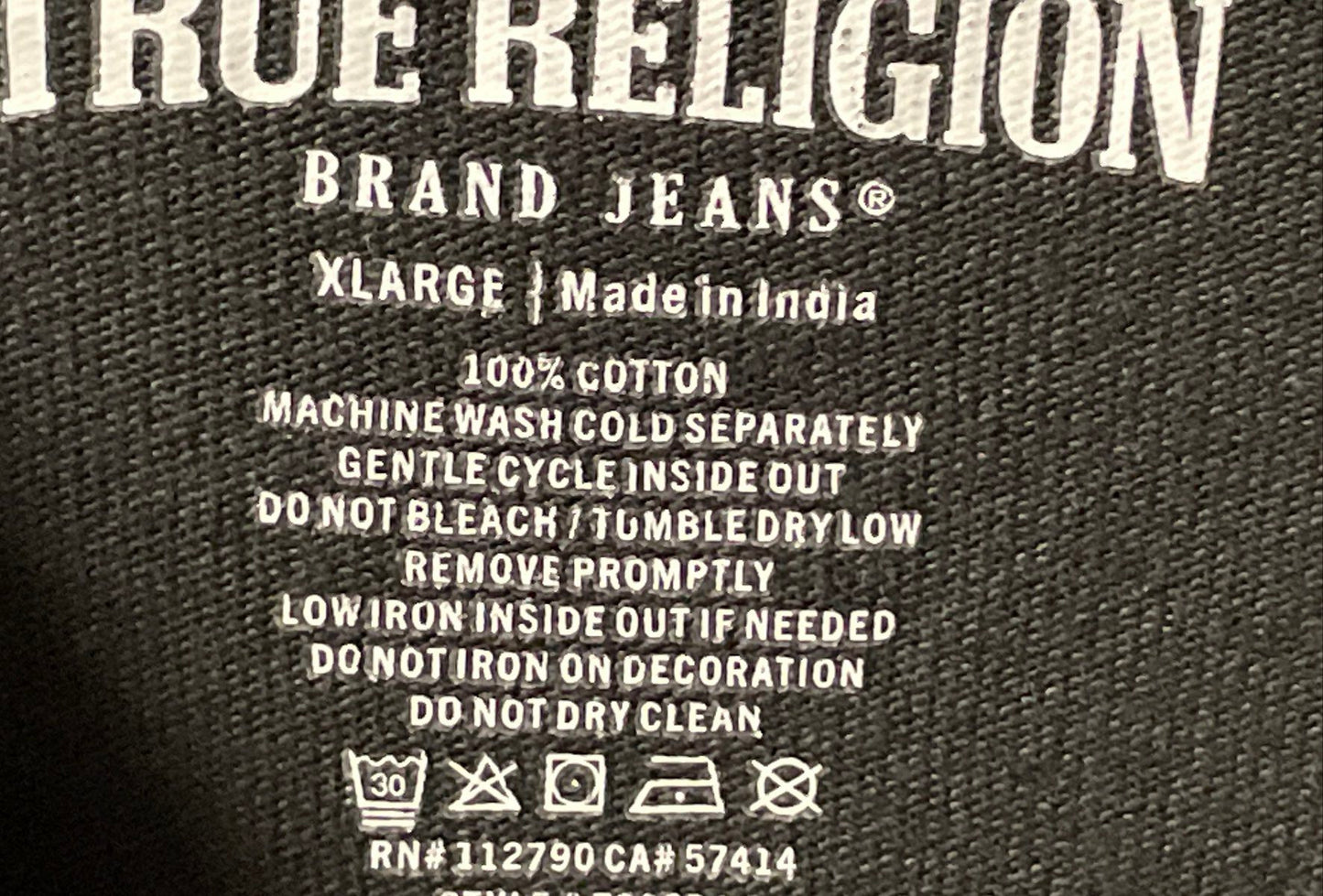 True Religion Men's Black Graphic T-Shirt Buddha Guitar Horseshoe Logo XL