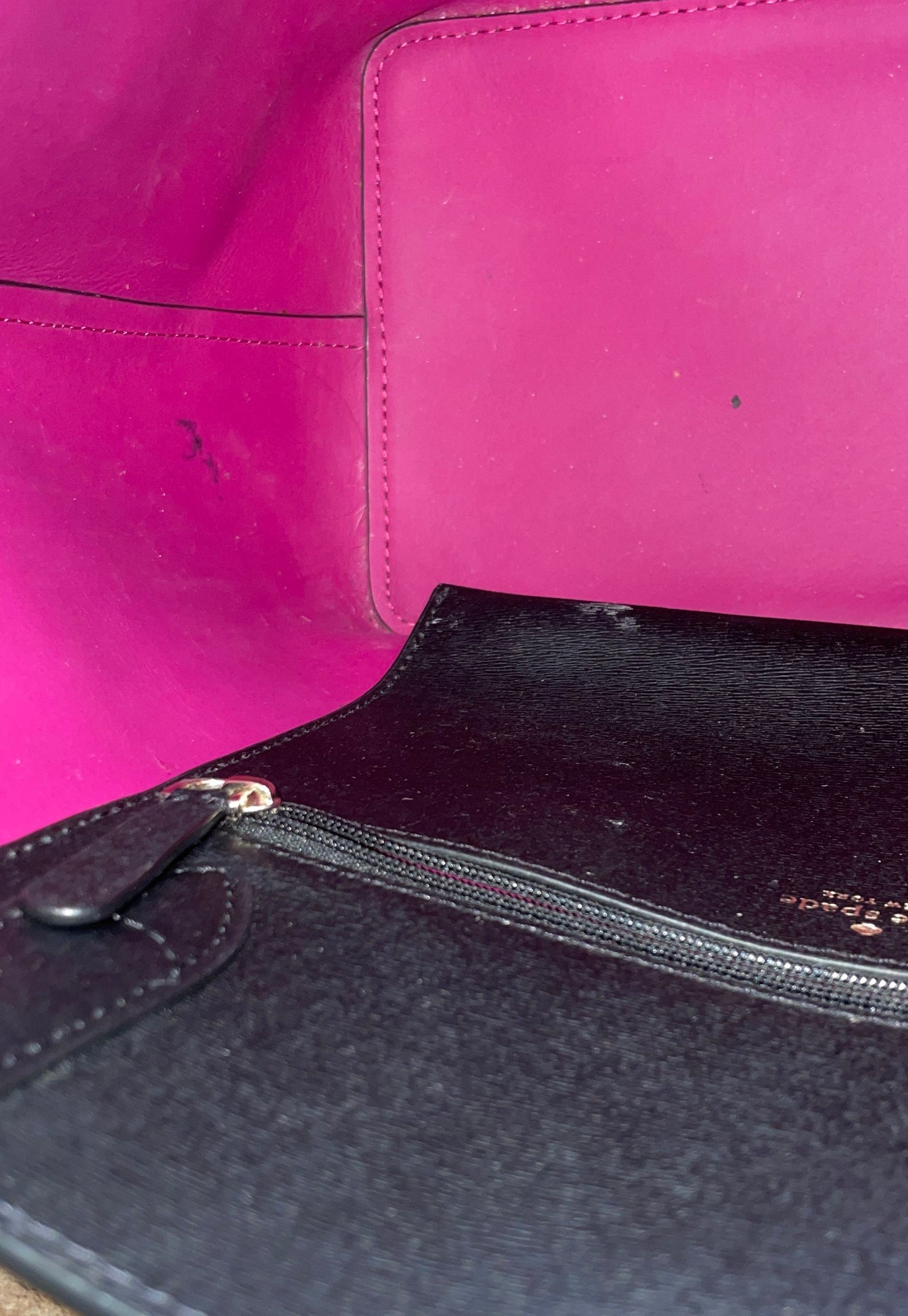 Kate Spade Black Leather Flower Twist Lock Tote Bag Pink Lining Medium