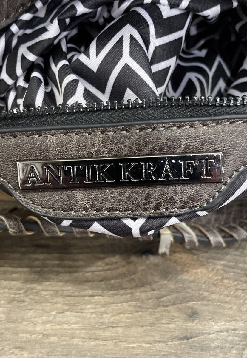 Antik Kraft Grey Vegan Leather Whipstitch Crossbody Hobo Shoulder Bag