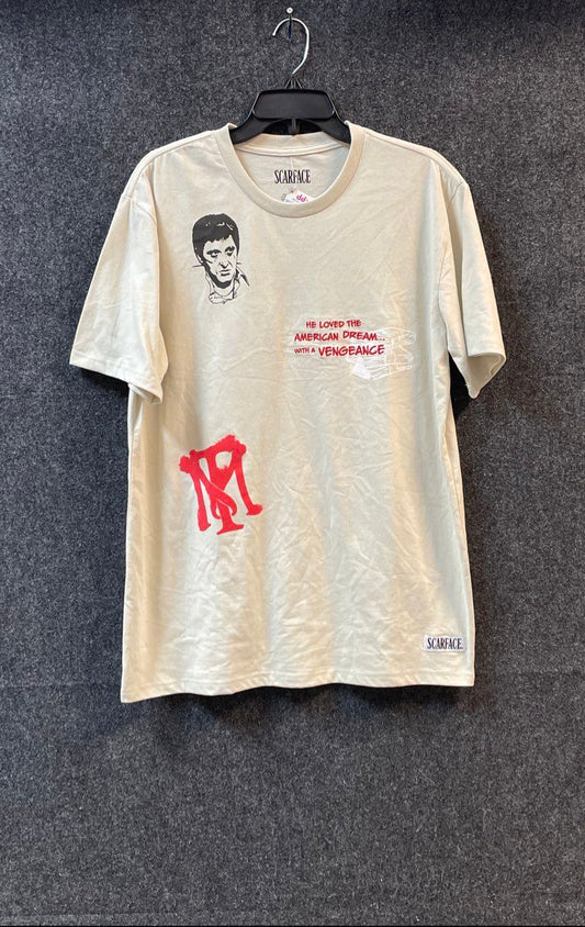 Scarface Movie Graphic T-Shirt Tony Montana The World Is Yours Cream Sz L