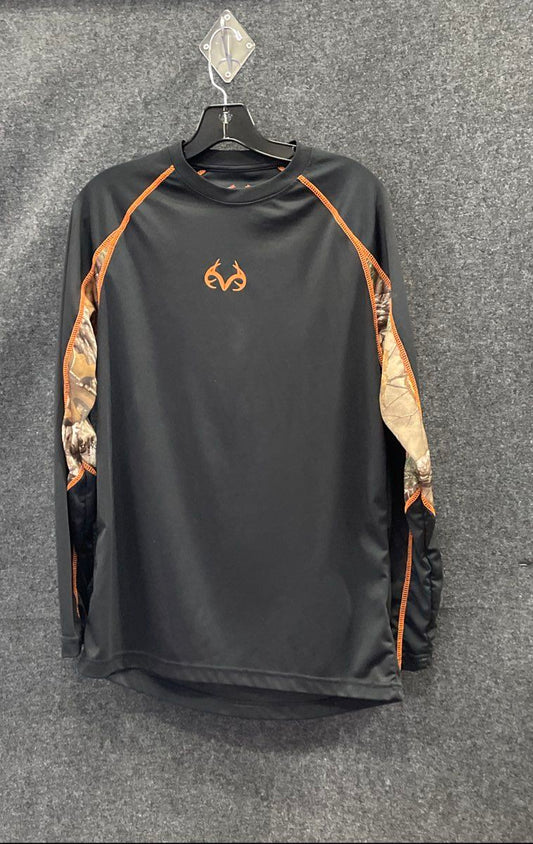 Realtree Men's Black Long Sleeve Performance Camo Accents Shirt Sz S