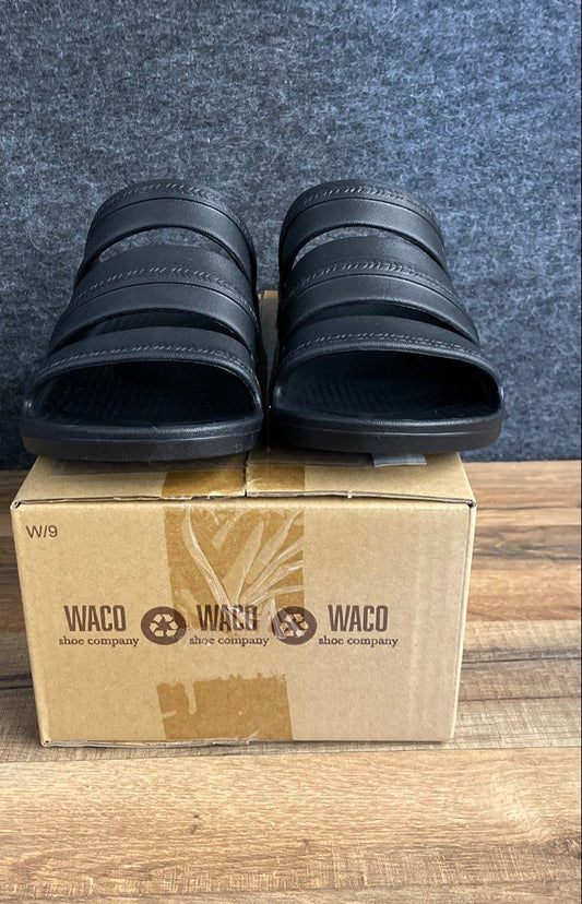 Waco Shoe Company Revitalign Black Three Strap Slide Sandals Women's Size 9 DS