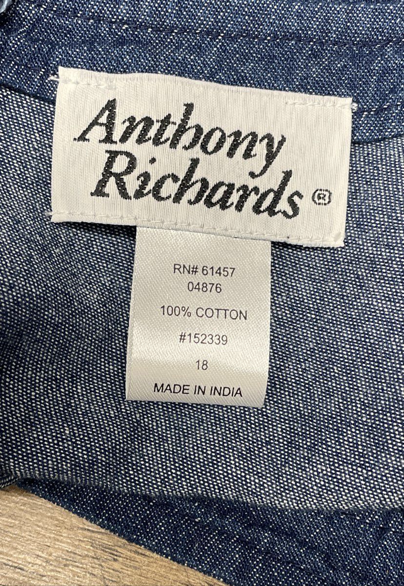 Anthony Richards Women's Blue Cotton Denim Dress Square Neck Belted Pockets 18