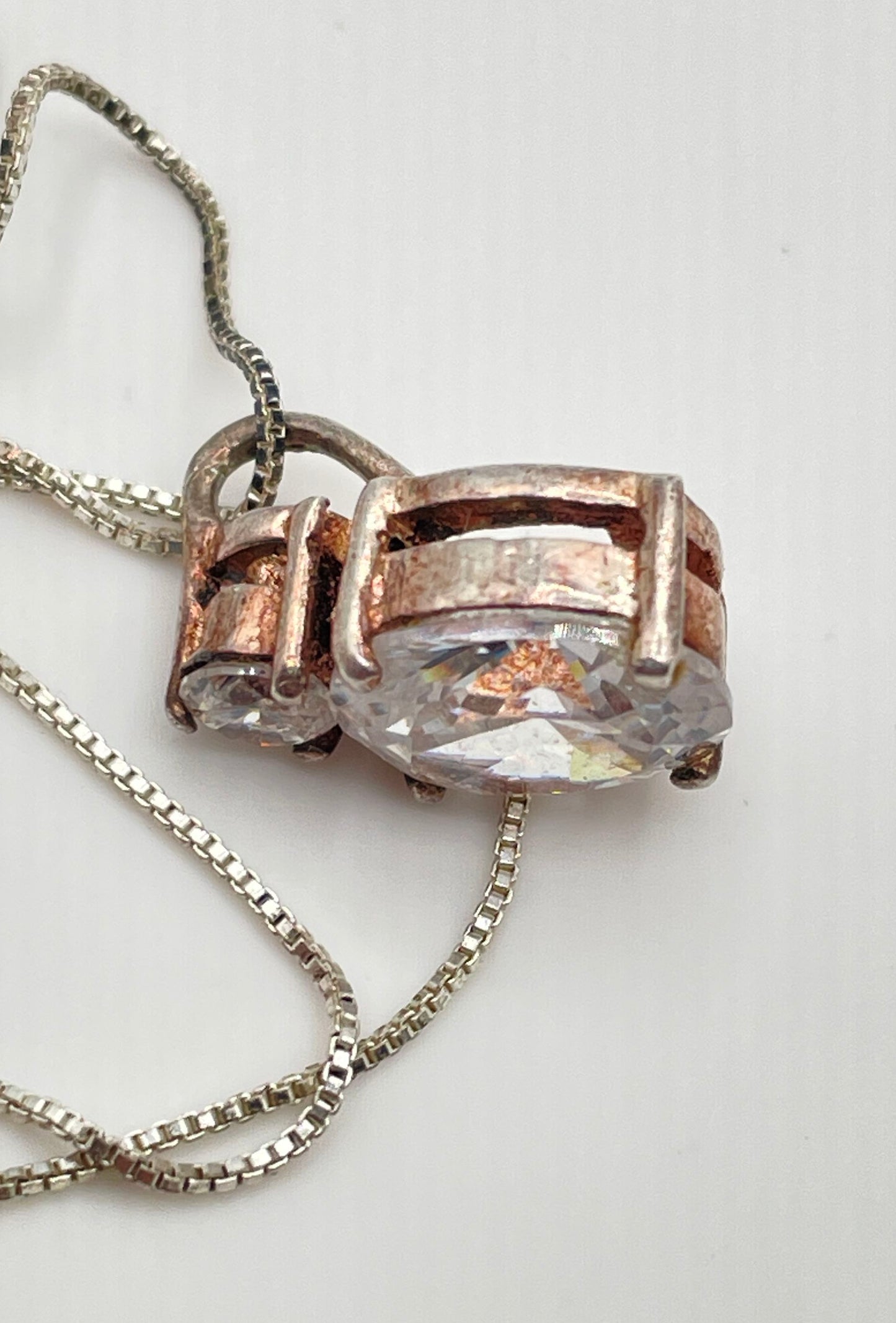 925 Sterling Silver Oval & Round-Cut Cubic Zirconia Vertical Drop Pendant 4.0g