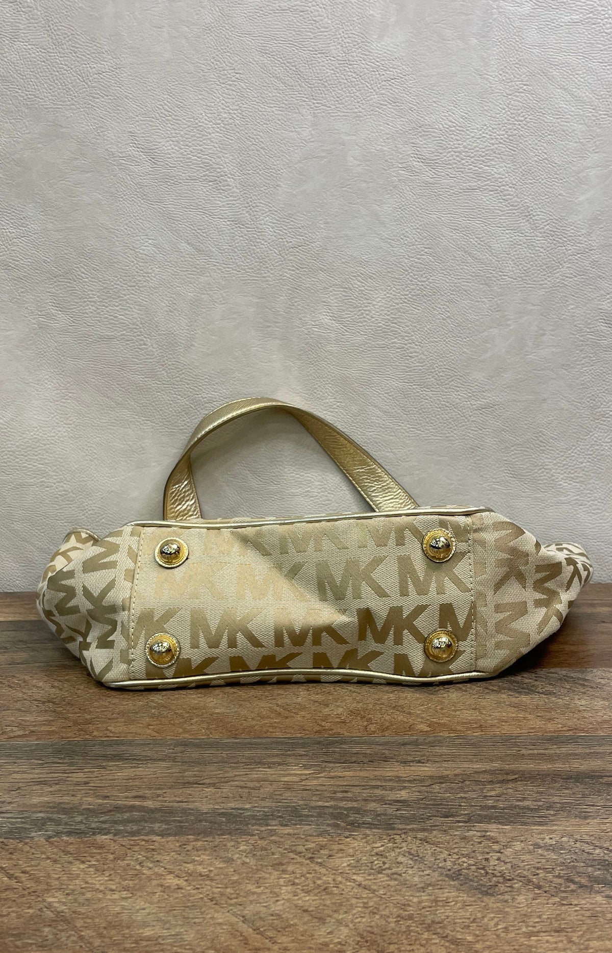 Michael Kors Gold Monogram Jacquard Shoulder Bag Push Lock Gold Hardware