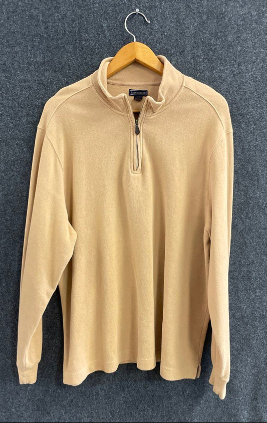 Saddlebred Men's Tan Cotton Ribbed Quarter 1/4 Zip Pullover Sweater XL