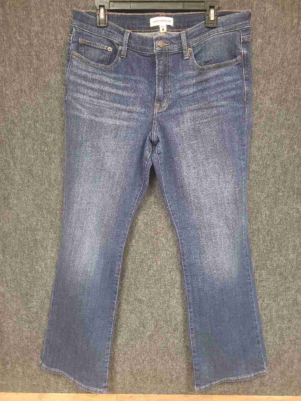 Lucky Brand Women's Sweet Mid Rise Bootcut Jeans Blue Faded Whiskered Sz 14/32