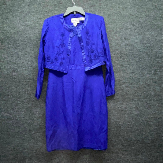 Karin Stevens Women's Plum Purple Vintage 90s Floral Jacquard Dress Set Sz 10