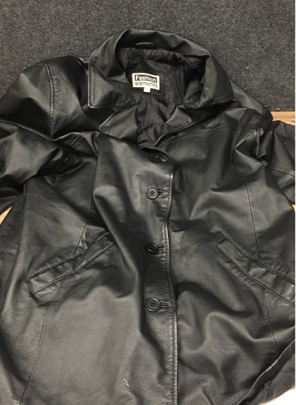 Fashion Elements Women's Black Leather Jacket Vintage 90s Button Front Sz 1X