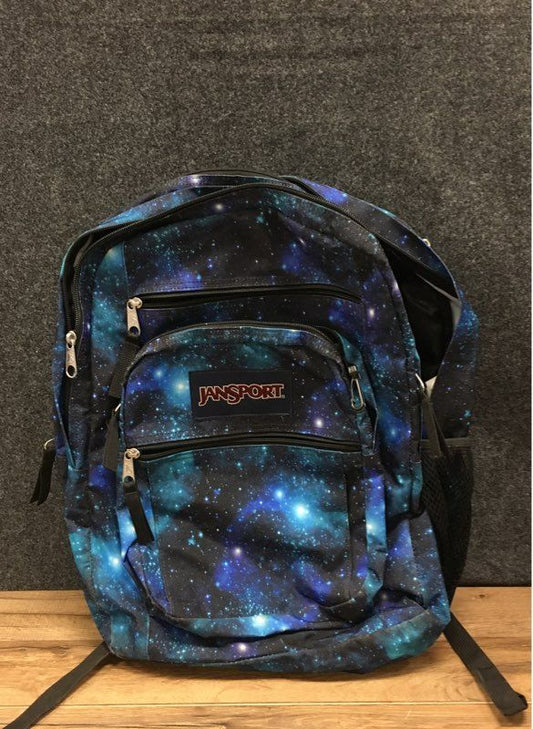 Jansport Galaxy Print Backpack Blue Purple Multi Pocket School Book Bag