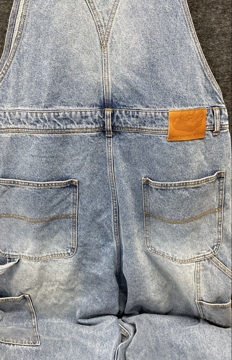 WKNDRS Men's Light Wash Denim Wide Fit Carpenter Overalls XL