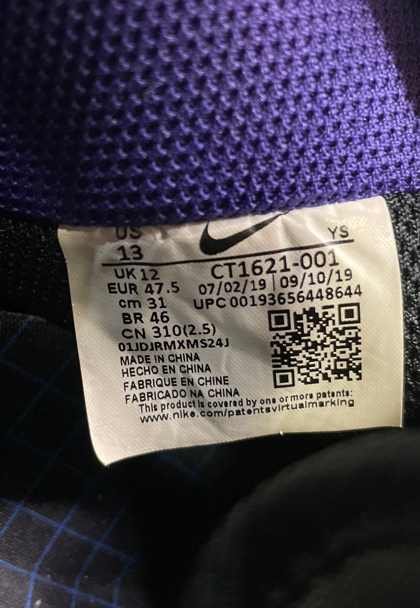Nike Air Force 1 '07 LV8 Black Hyper Grape Wolf Grey Sneakers Men's Size 13