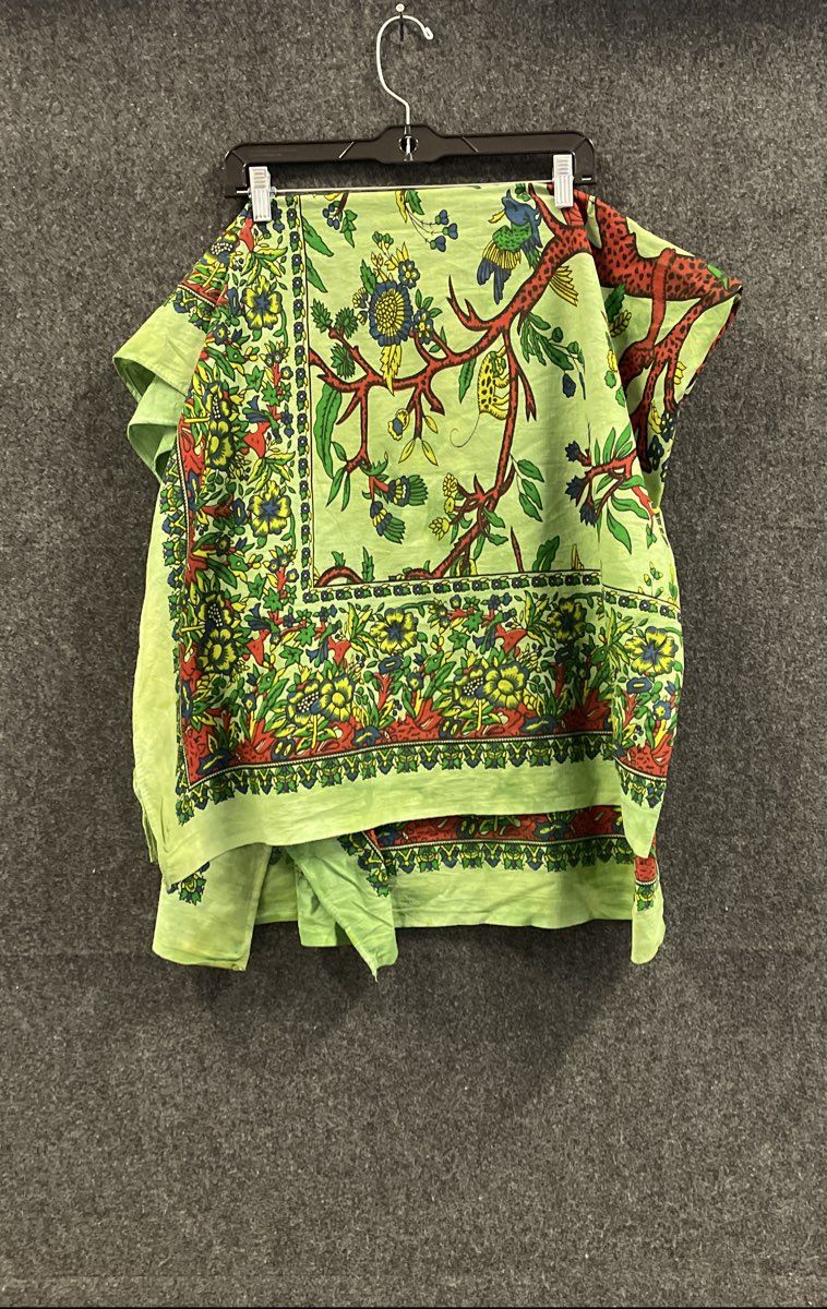 Lime Green Botanical Tree of Life Floral Bird Cotton Scarf Wrap Made in India