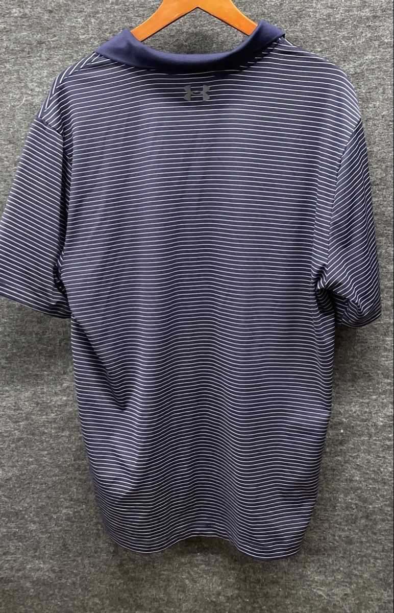 Under Armour Men's Navy Blue White Striped Performance Polo Shirt Sz L