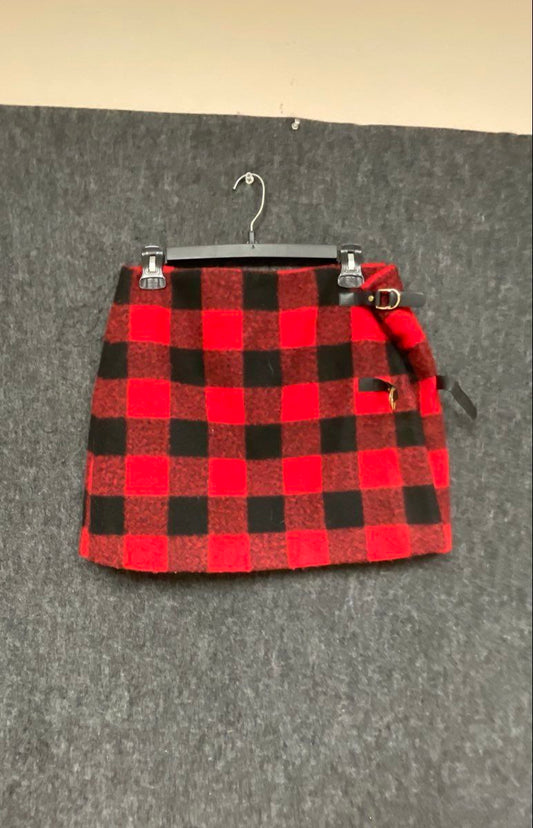 Forever 21 Women's Red Black Buffalo Plaid Buckle Wrap Mini Skirt Sz L