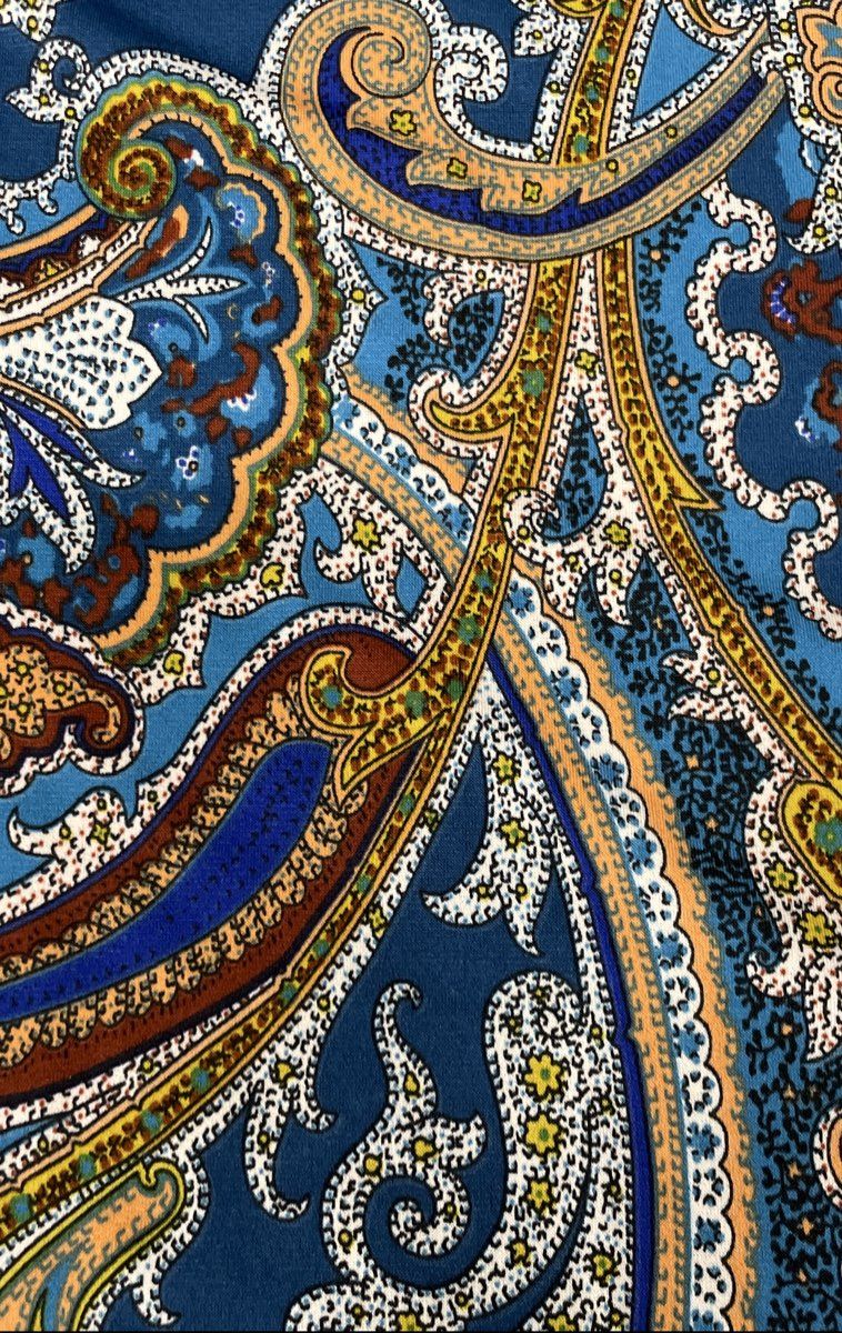 Chiasso Women's Blue Multicolor Paisley Bell Sleeve Boat Neck Mini Dress Sz S