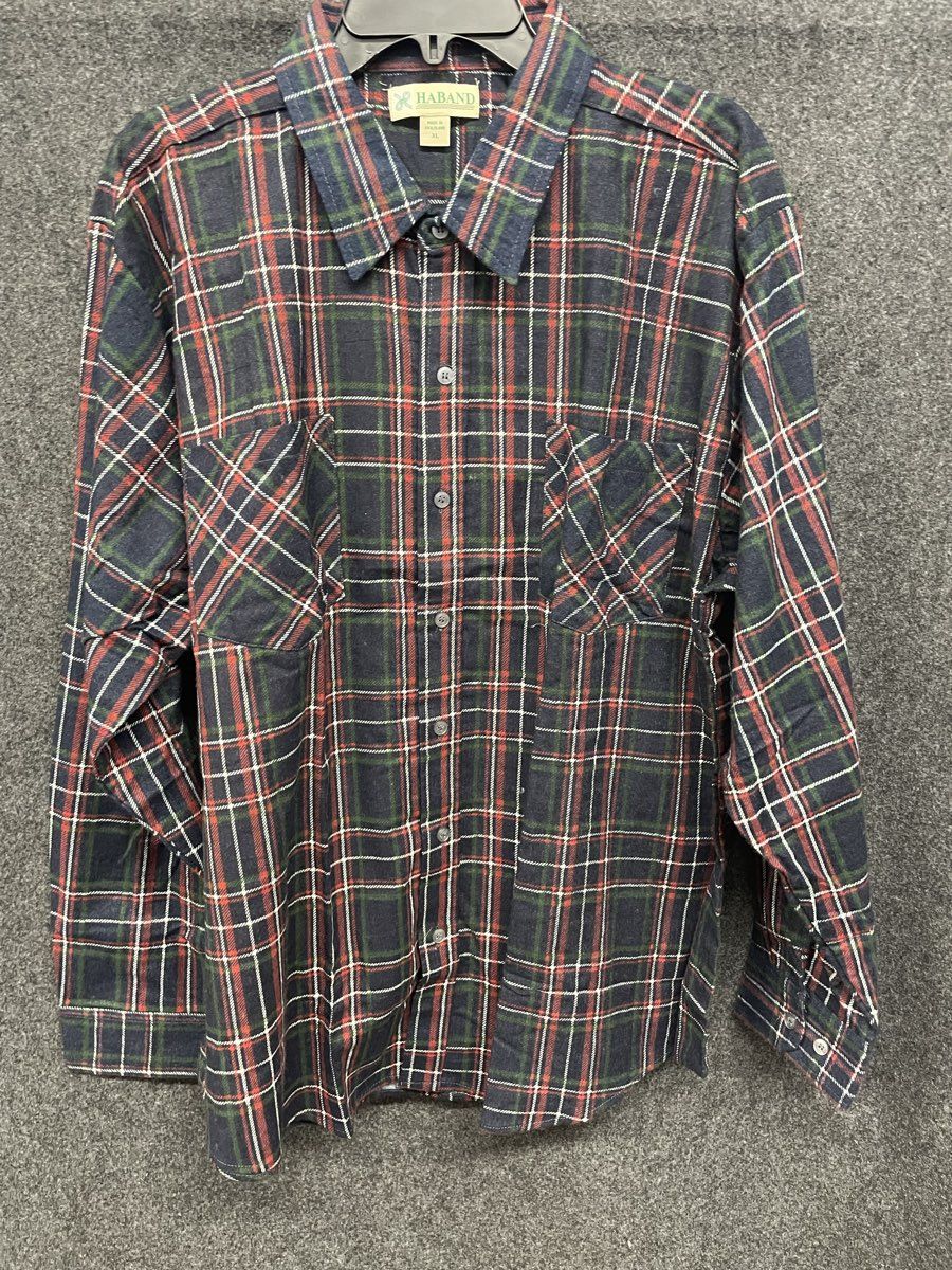 Vintage 90s Haband Plaid Flannel Button Up Shirt Two Pocket Sz XL
