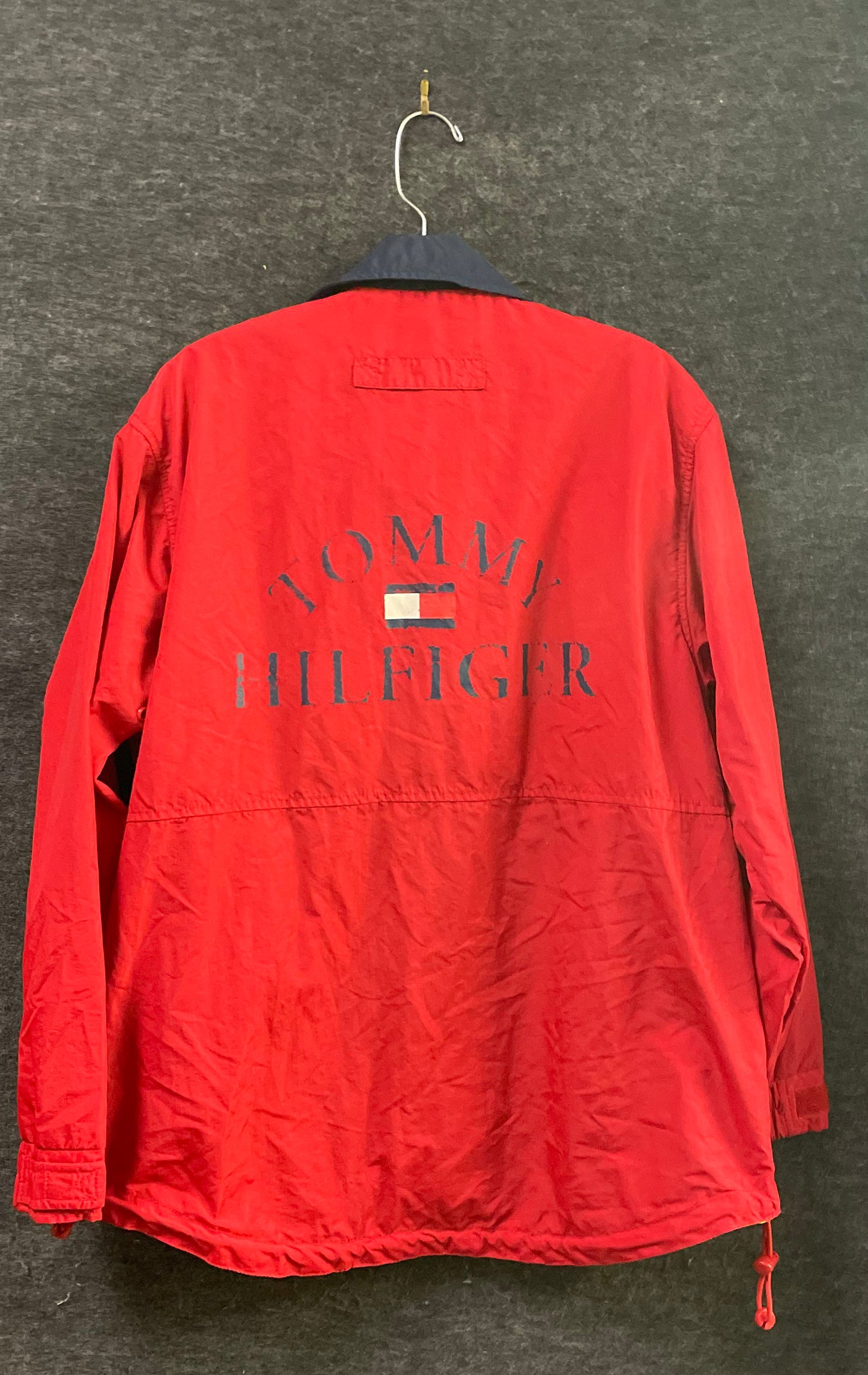 Vintage 90s Tommy Hilfiger Men's Red Big Logo Sail Windbreaker Jacket Sz M