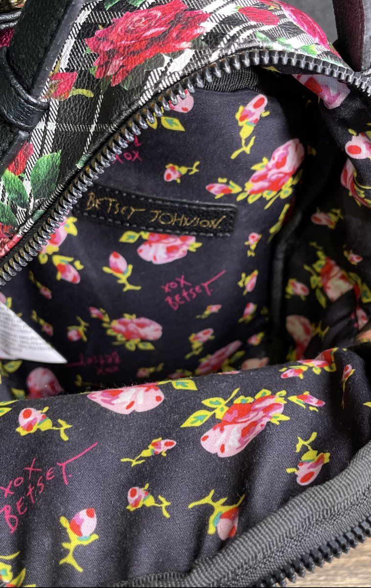 Betsey Johnson Kitsch Mini Backpack Plaid Floral Rose Dog Face Frenchie