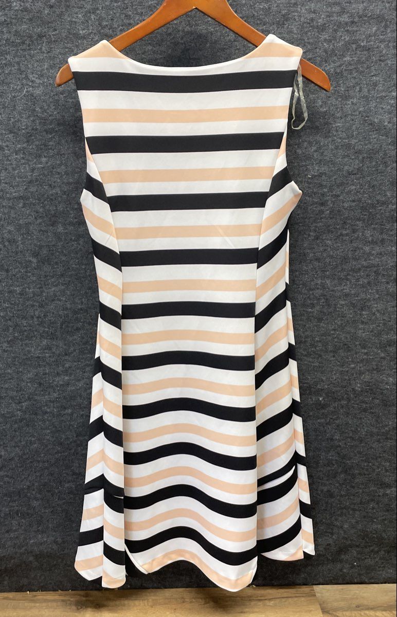 Worthington Women's Sleeveless Dress White Black Peach Striped Sz 8 NWT