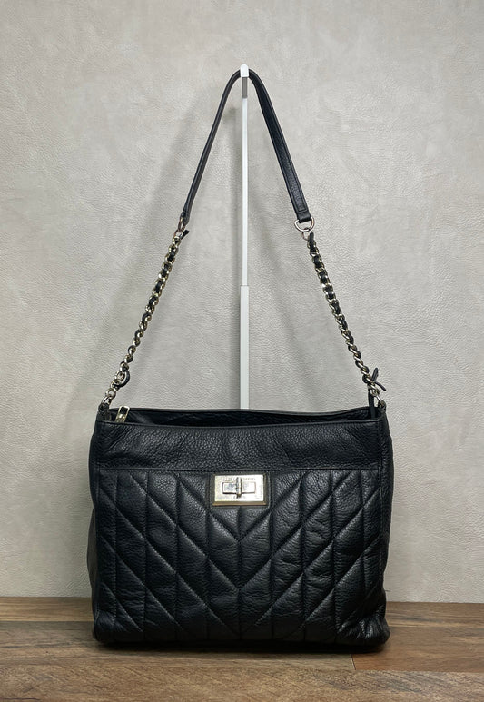 Karl Lagerfeld Paris Black Diamond Quilted Leather Crossbody Bag Gold Hardware