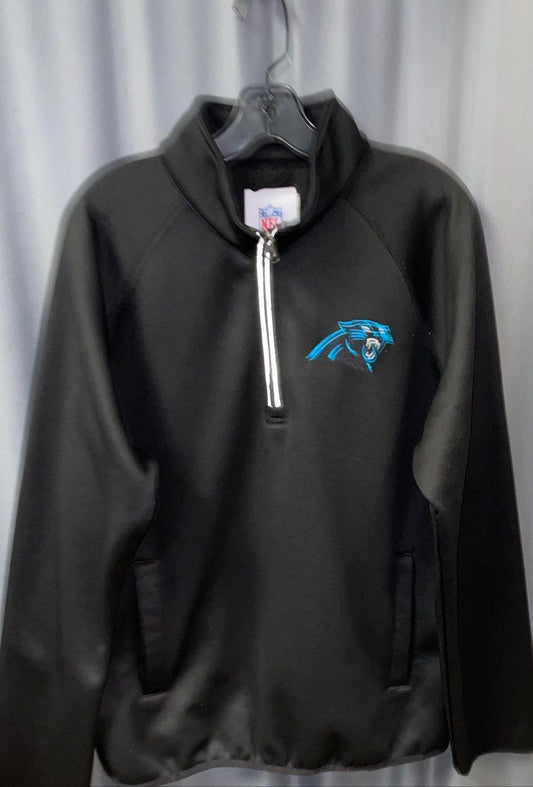 NFL Men's Carolina Panthers Quarter Zip Pullover Sweatshirt Black Sz M