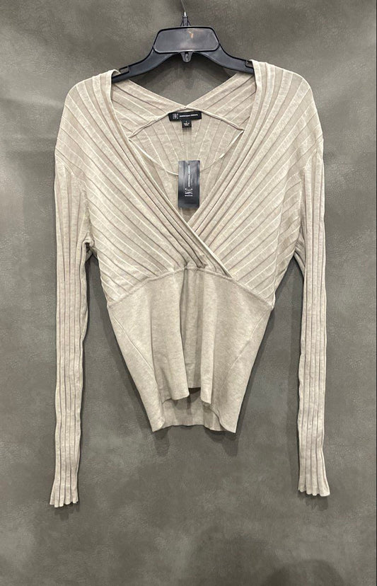 INC International Concepts Women's Off White Surplice Ribbed Knit Top Sz L NWT