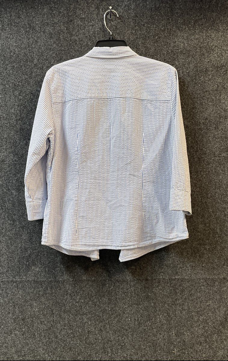 L.L. Bean Women's Blue White Striped Seersucker Button Down Shirt Size L