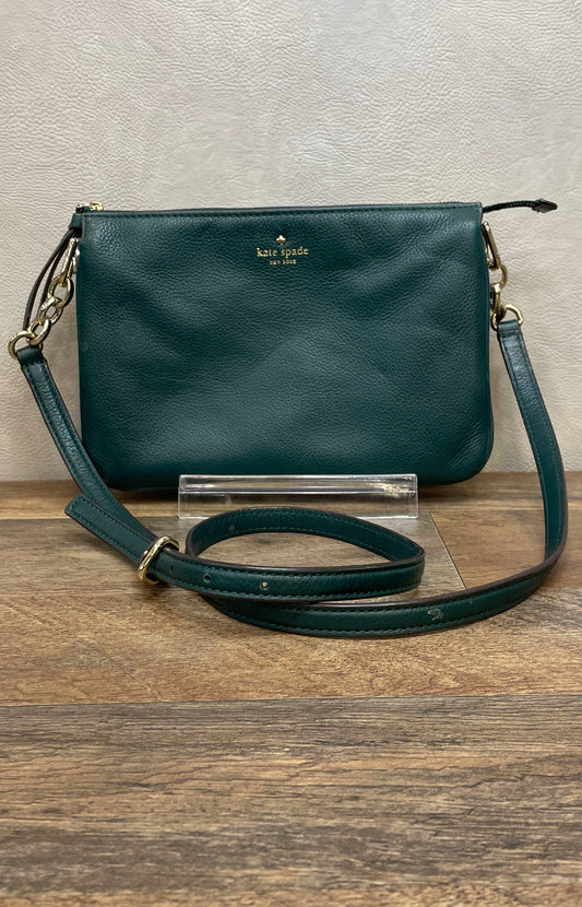 Kate Spade Dark Green Pebbled Leather Triple Gusset Crossbody Gold Hardware