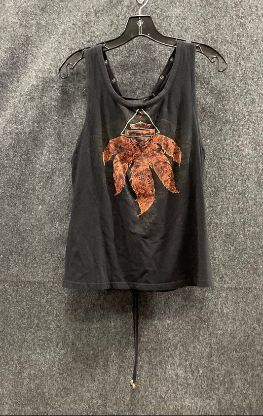 Harley-Davidson Women's Black Tank Top Lace-Up Back Feather Graphic Sz XL