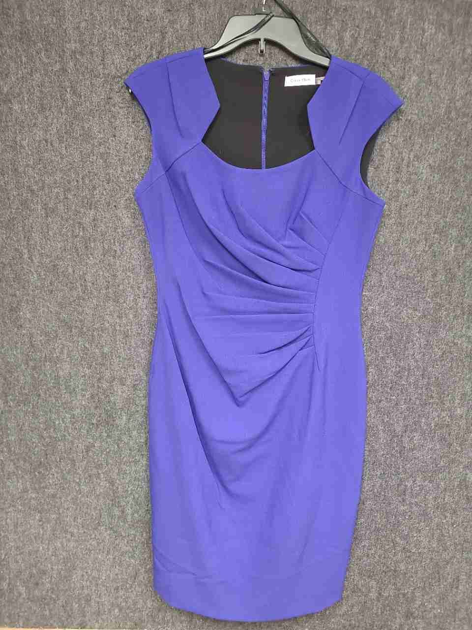Calvin Klein Women's Purple Ruched Sheath Dress Sleeveless Sz 6