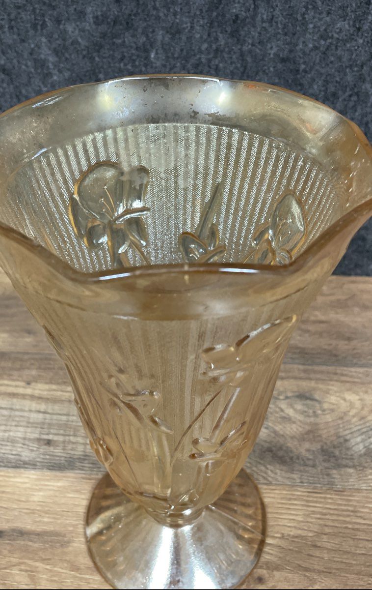 Vintage Marigold Iris & Herringbone Vase by Jeanette