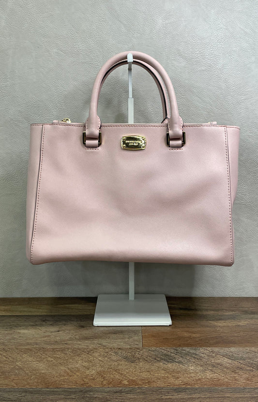 Michael Kors Pale Pink Saffiano Leather Satchel Bag Medium Gold Hardware
