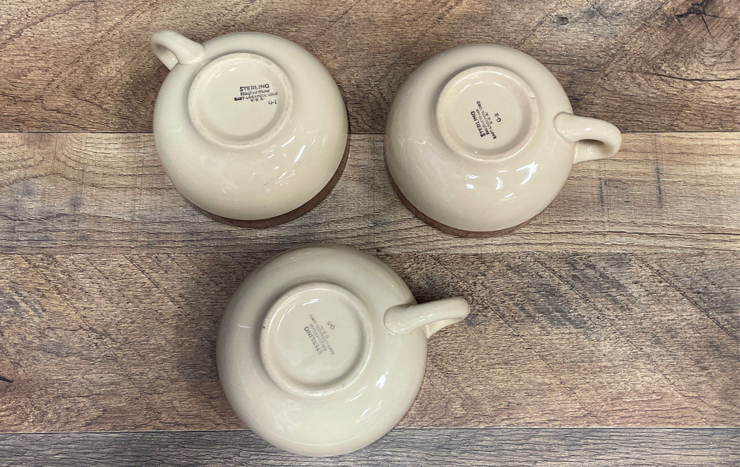 Lot Of 3 Sterling East Liverpool Ohio Brown Pottery Handled Soup Bowls
