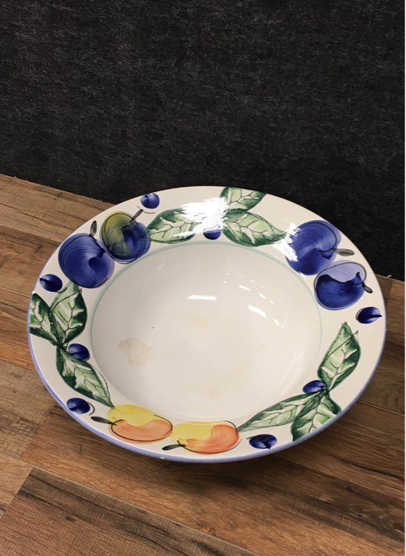 Vintage FAP Ceramiche Italian Pottery Large Serving Bowl 15" Hand Painted Fruit
