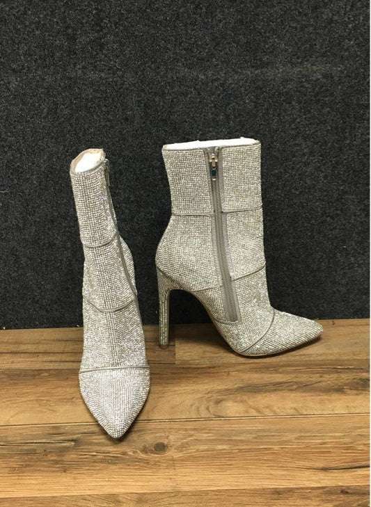 Steve Madden Winona Silver Rhinestone Pointed Toe Stiletto Ankle Boots Size 6