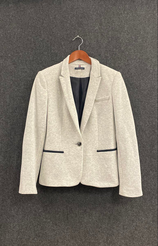 Tommy Hilfiger Women's Heather Gray Jersey Knit Elbow Patch Blazer Sz 8