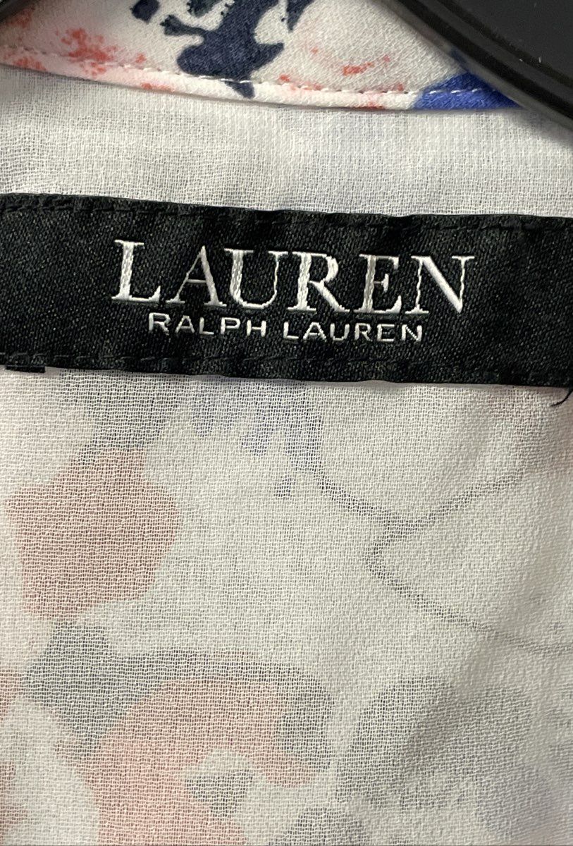 Women's Lauren Ralph Lauren White/Orange/Blue Short Sleeve Dress - Size 2