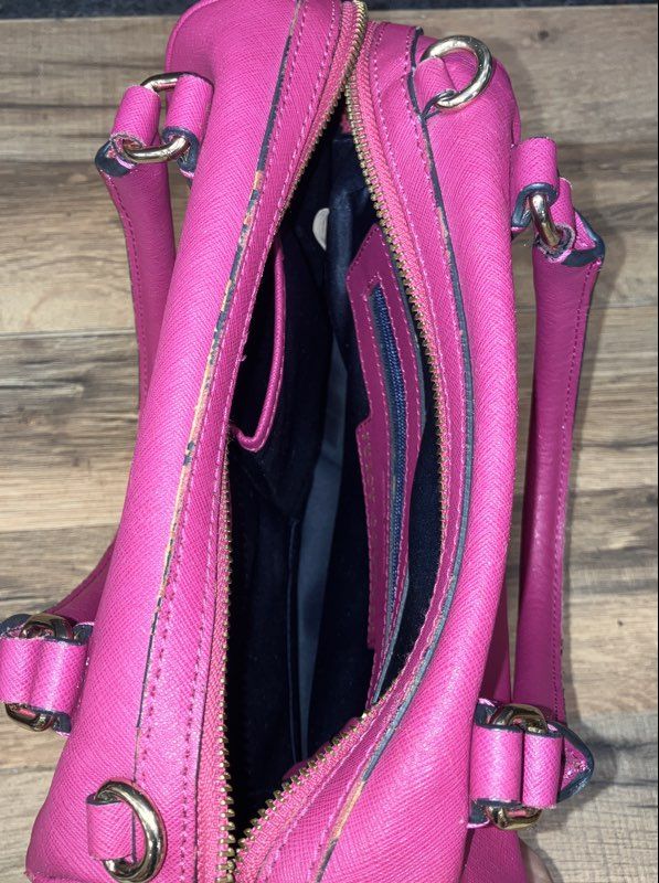 Juicy Couture Hot Pink Saffiano Faux Leather Satchel Bag Gold Hardware
