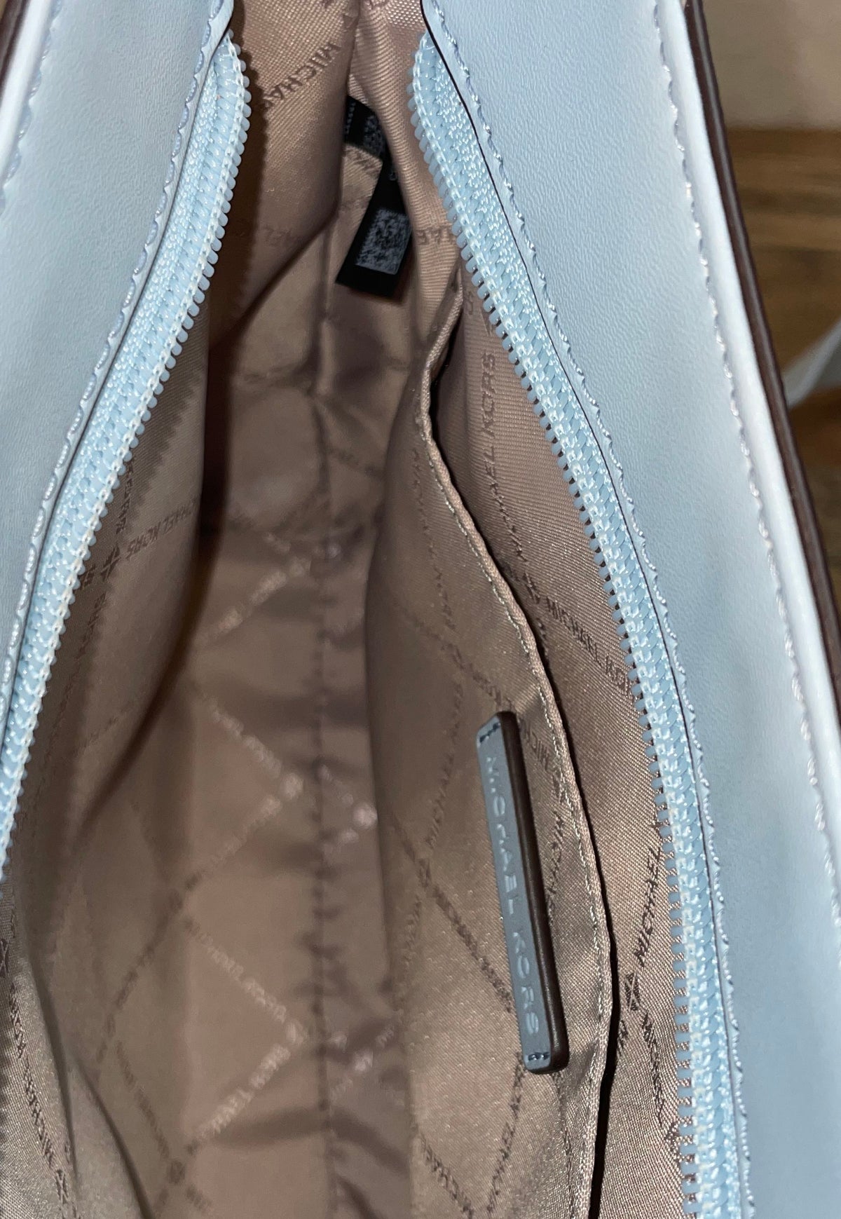 Michael Kors Light Blue Signature Monogram Canvas Crossbody Bag Silver Hardware