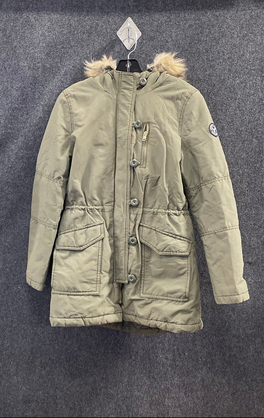 American Eagle Outfitters Women's Green Parka Jacket Sherpa Faux Fur Hood Sz S
