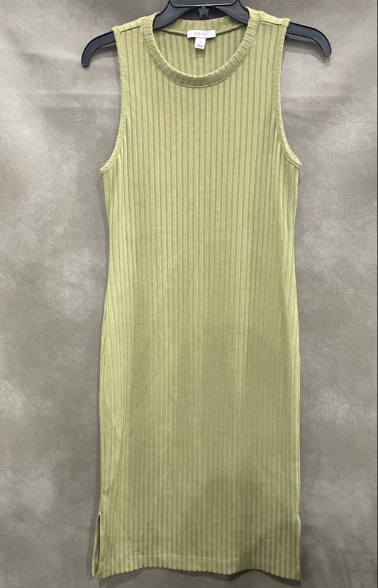 Nine West Women's Green Ribbed Sleeveless Side Slit Sheath Dress Sz S