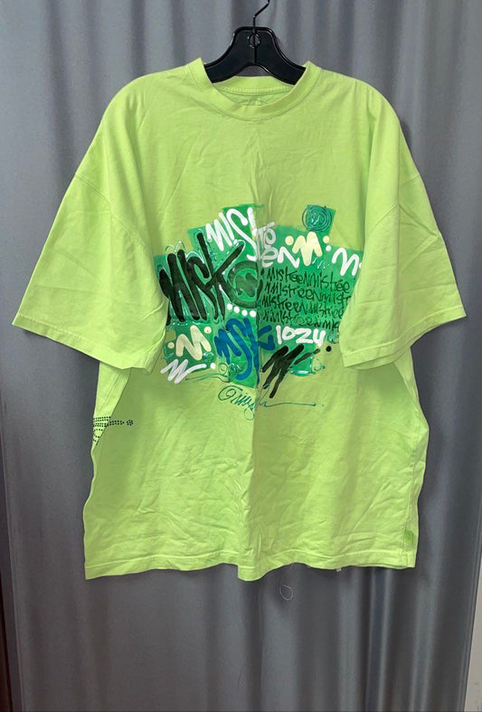 Vintage Y2K Miskeen Originals Men's T-Shirt Green Graffiti Rhinestone 2XL