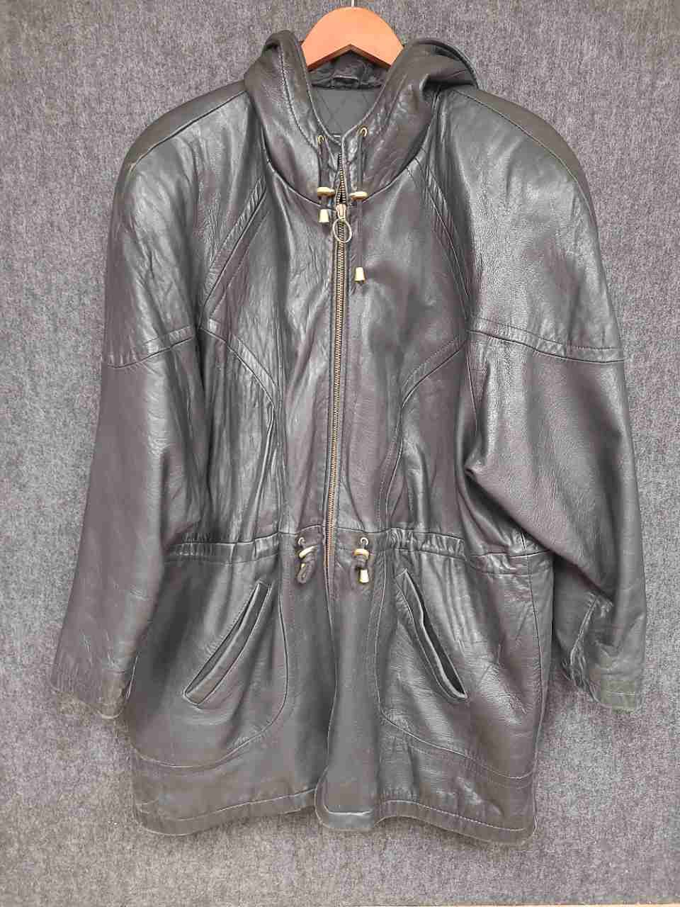Vintage 90s Express Women's Black Hooded Leather Coat Thinsulate Quilted Sz L